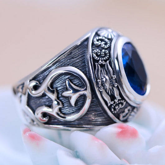 Anillo de Plata 925 Personalizado con Cristal Azul - Diseño Tótem Dominante para Hombre - Image 10