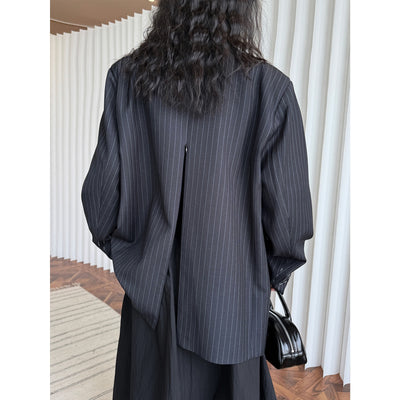 Blazer Casual de Solapa Ancha con Rayas - Silueta Esbelta y Temperamento Refinado - Image 3