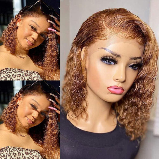 Peluca Bob Rizado Miel Rubio con Encaje Frontal en Cabello Humano - Image 4