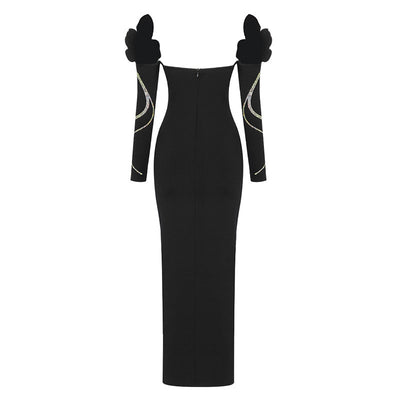 Vestido Bandage Tubo Manga Larga Escote V Estampado Diamante - Image 18