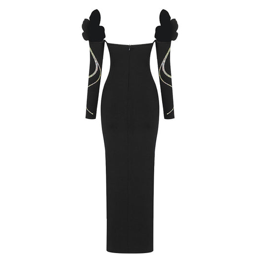Vestido Bandage Tubo Manga Larga Escote V Estampado Diamante - Image 18