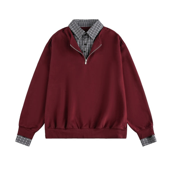 Sudadera Polo Falso Dos Piezas Hombre Estilo Universitario Otoño