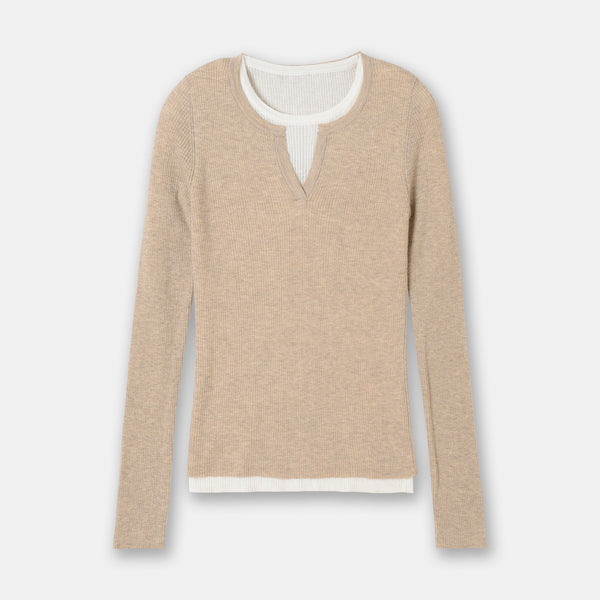 Suéter Ajustado Doble Textura con Cuello Redondo en Lana Merino - Image 6