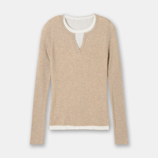 Suéter Ajustado Doble Textura con Cuello Redondo en Lana Merino - Image 6