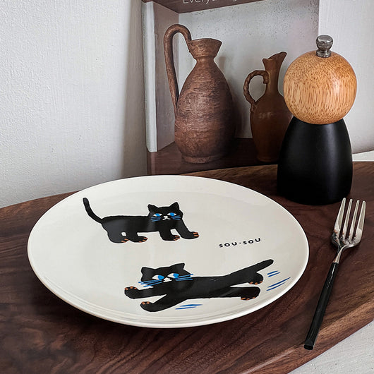 Plato de Cerámica Gato Negro - Vajilla Elegante para Desayuno y Ensalada - Image 14