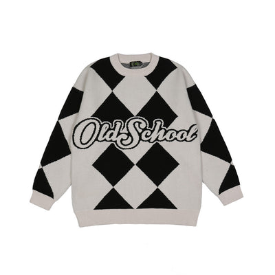 Suéter Hombre Jacquard Diamante Oversized Cuello Redondo Tendencia Casual - Image 9