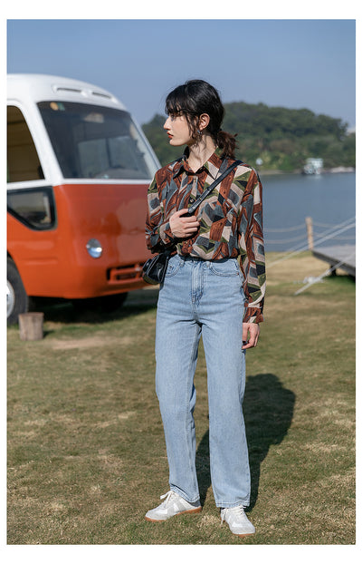 Camisa Floral Retro Hong Kong Oversized Manga Larga Primavera Otoño - Image 4