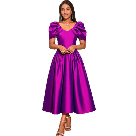 Vestido de Noche con Mangas Abullonadas y Bajo Plisado - Image 4
