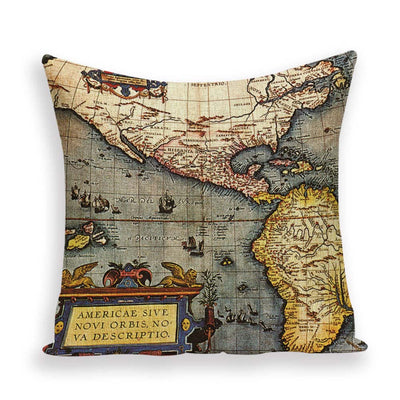 Funda de Almohada Retro con Mapa del Mundo Europeo - Cojín Decorativo Estilo Marroquí en Lino - Image 5