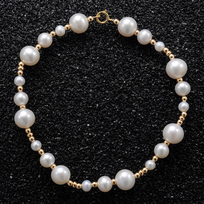 Pulsera de Perlas Naturales Chapada en Oro 14K con Cuentas Separadas - Estilo Hip-hop para Hombre - Image 3