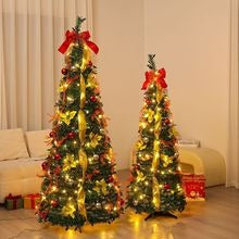 Árbol de Navidad Verde Terciopelo Plegable con Luces Cálidas - Image 6