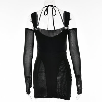 Vestido Ajustado Backless con Malla Transparente y Falda Cadera - Image 16