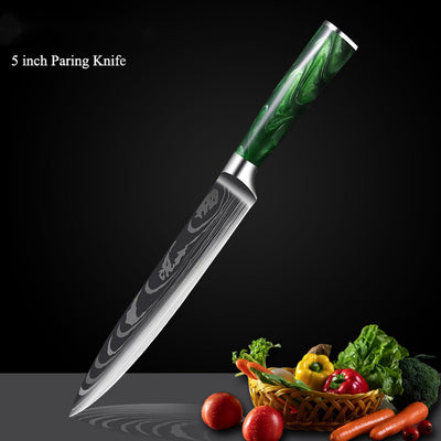 Cuchillo Damasco con Mango de Resina Verde y Grabado Láser - Image 3