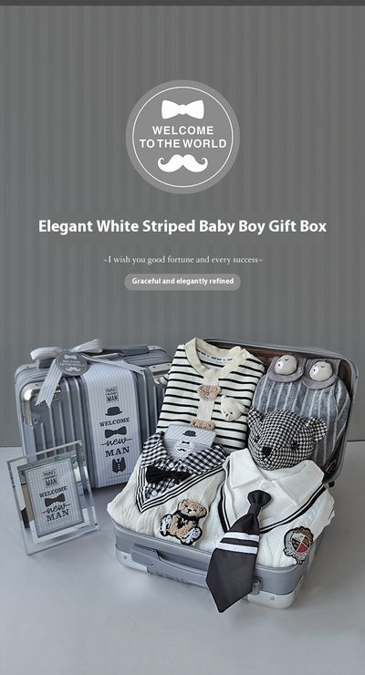 Conjunto de Regalo Elegante para Bebé Niño - Rayas Blancas y Gris - Image 14