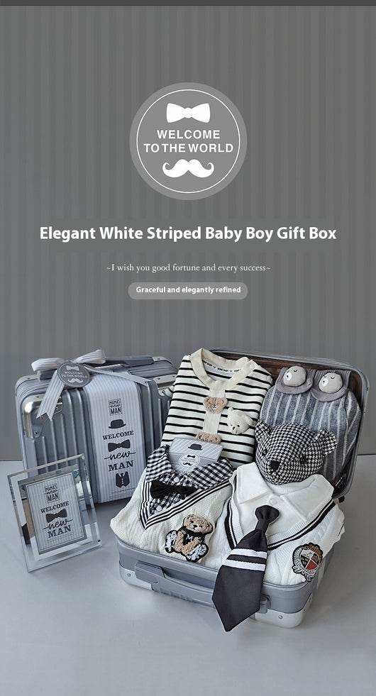 Conjunto de Regalo Elegante para Bebé Niño - Rayas Blancas y Gris - Image 14