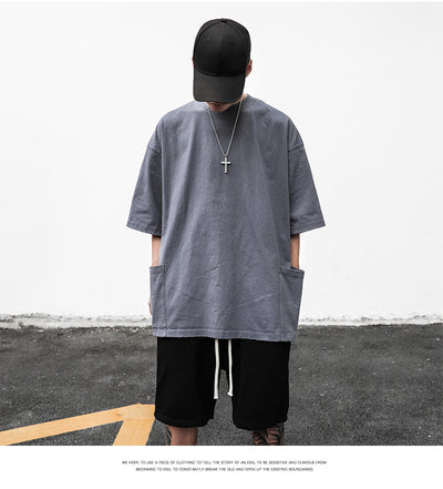 Camiseta Casual Americana de Manga Corta con Bolsillo y Orilla Deshilachada para Hombre - Image 29