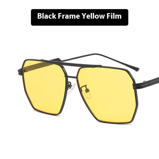 Gold frame double gray polygonal sunglasses with a double beam design and gradient lenses. - Image 9