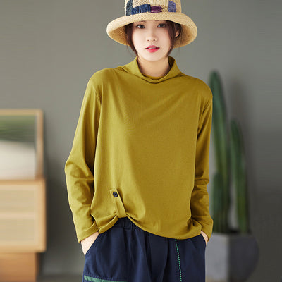 Blusa Retro de Cuello Alto con Botones y Mangas Largas para Mujer - Image 2