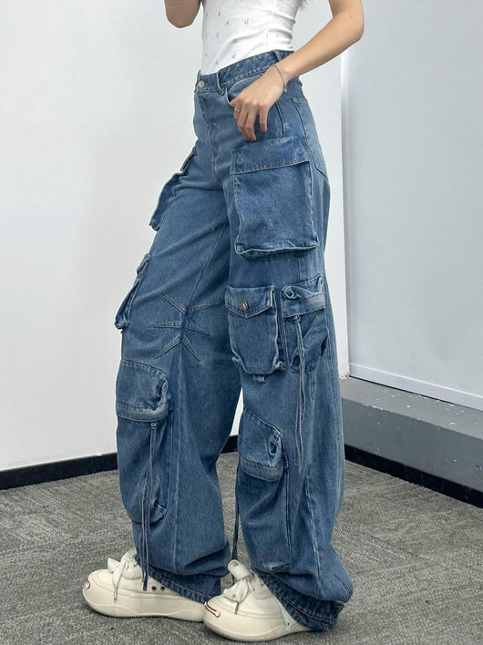 Pantalones Vaqueros Anchos para Mujer con Múltiples Bolsillos - Image 14