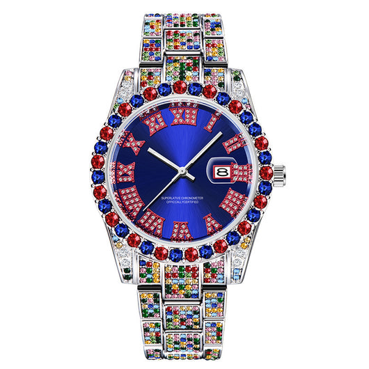 Reloj Hip Hop para Hombre con Diamantes de Colores y Fecha - Image 6