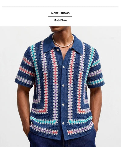 Cardigan Hueco de Manga Corta para Hombre - Tejido Soluble en Agua - Image 10