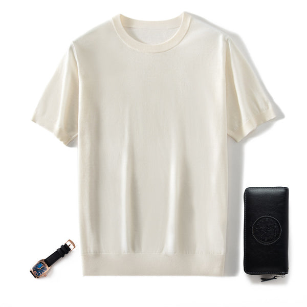 Camiseta Manga Corta Hombre Cuello Redondo Tejida Suelta Casual - Image 6