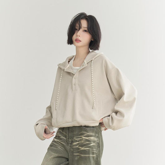 Sudadera Cropped Suelta con Ajuste en Dobladillo para Mujer