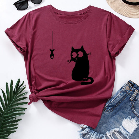 Playera Estampada con Patrón de Gatos para Verano - Image 9