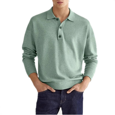 Polo Casual Europeo con Botones y Cuello V - Manga Larga para Hombre - Image 4