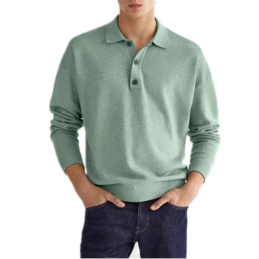 Polo Casual Europeo con Botones y Cuello V - Manga Larga para Hombre - Image 4