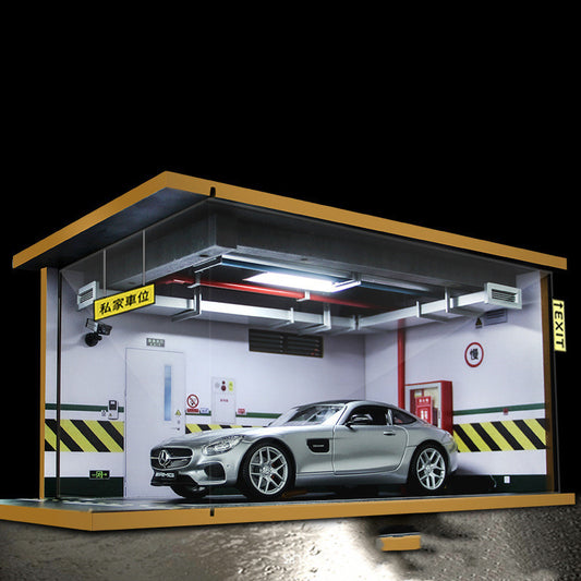 Estacionamiento de Modelos de Autos con Iluminación LED y Protección Antipolvo