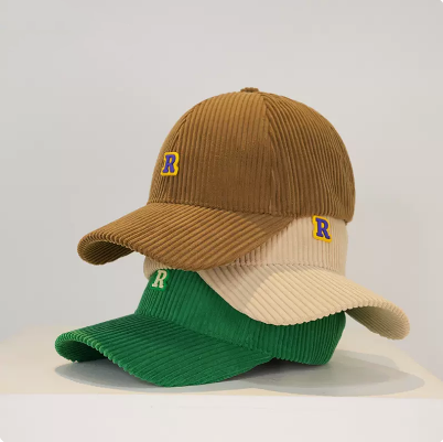 Gorra de Béisbol Corduroy con Letra R para Mujer