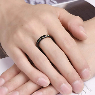 Anillo de Acero Tungsteno Dome Plata Negra con Ópalo Incrustado para Mujer - Image 7