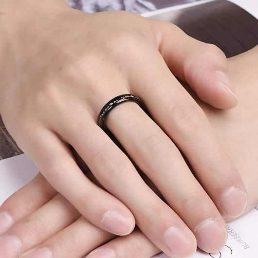 Anillo de Acero Tungsteno Dome Plata Negra con Ópalo Incrustado para Mujer - Image 7