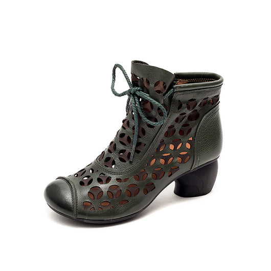 Sandalias Mujer Piel Tacón Medio Chunky Cordones Punta Redonda - Image 8
