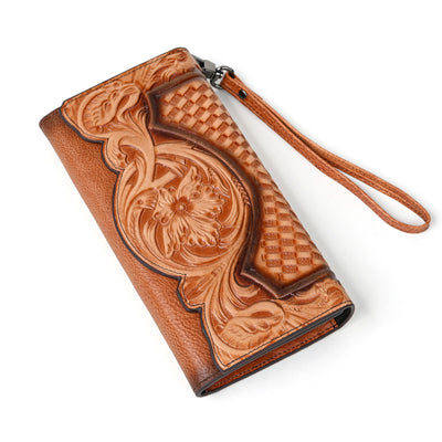 Cartera Larga de Cuero Genuino con Diseño Embosado Estilo Chino - Image 5