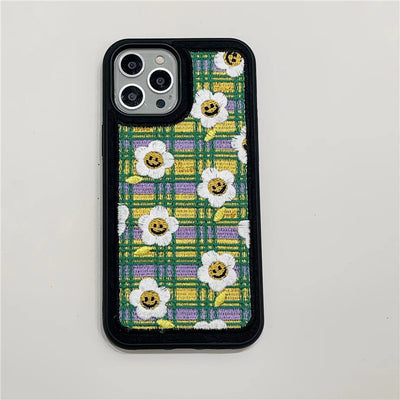 Funda para Celular Fieltro Bordada Cuadros Girasol