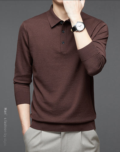 Polo de Lana Fina Merino para Hombre - Camisa de Manga Larga Elegante - Image 29