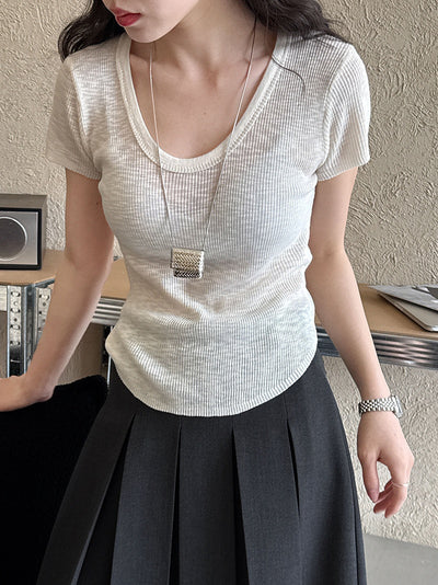 Camiseta Ajustada de Verano para Mujer - Cuello Redondo, Manga Corta y Cintura Definida - Image 31