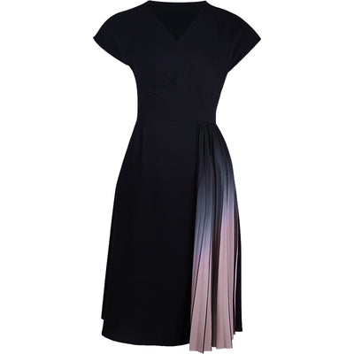 Vestido Negro Plisado con Patchwork Degradado Ajustado - Image 4