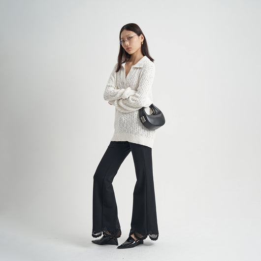 Pantalón Negro Cintura Alta con Cordón de Encaje para Mujer - Image 3