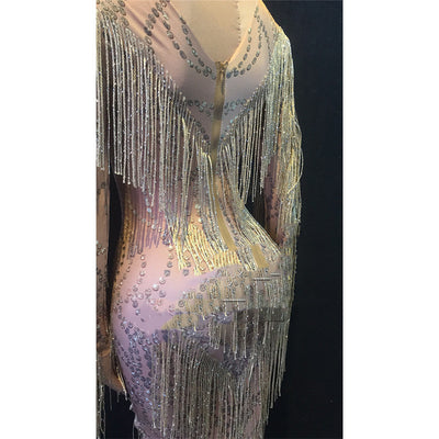 Falda de Danza Latina con Flecos de Cristal y Malla Elástica - Image 3