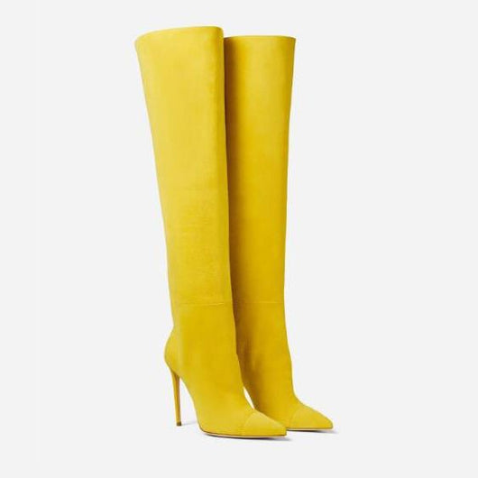 Botas Stiletto Sobre la Rodilla en Gamuza Amarillo y Azul - Tallas Grandes Mujer - Image 6