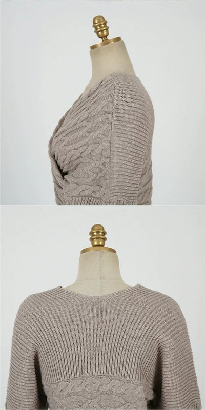Suéter Retro con Escote en V y Detalle Trenzado - Estilo Coreano para Mujer - Image 8