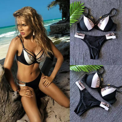 Bikini Estampado con Diseño de Piel de Serpiente y Costuras Contrastantes - Image 6