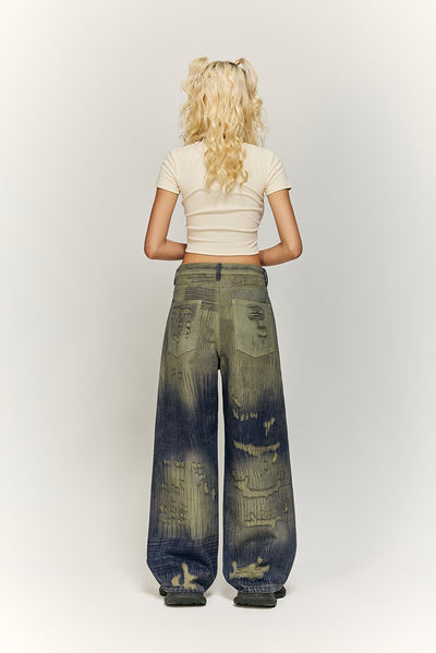 Pantalones Denim Ancho Estilo Urbano Americano con Estampado para Hombre - Image 22