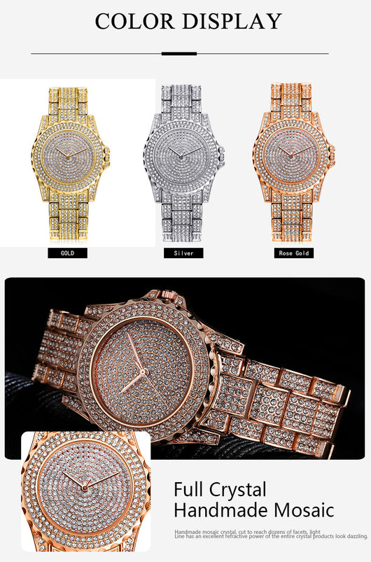 Reloj de Cuarzo Dorado con Cristales Brillantes para Mujer - Image 13