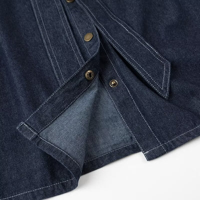 Camisa Denim Azul Oscuro Lavado - Diseño Casual con Cordones y Lazo - Image 5