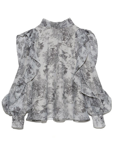 Blusa Chiffon con Cuello Alzado y Volantes Estampados - Image 16