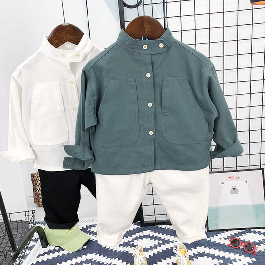 Camisa Infantil de Color Liso Estilo Coreano para Niños